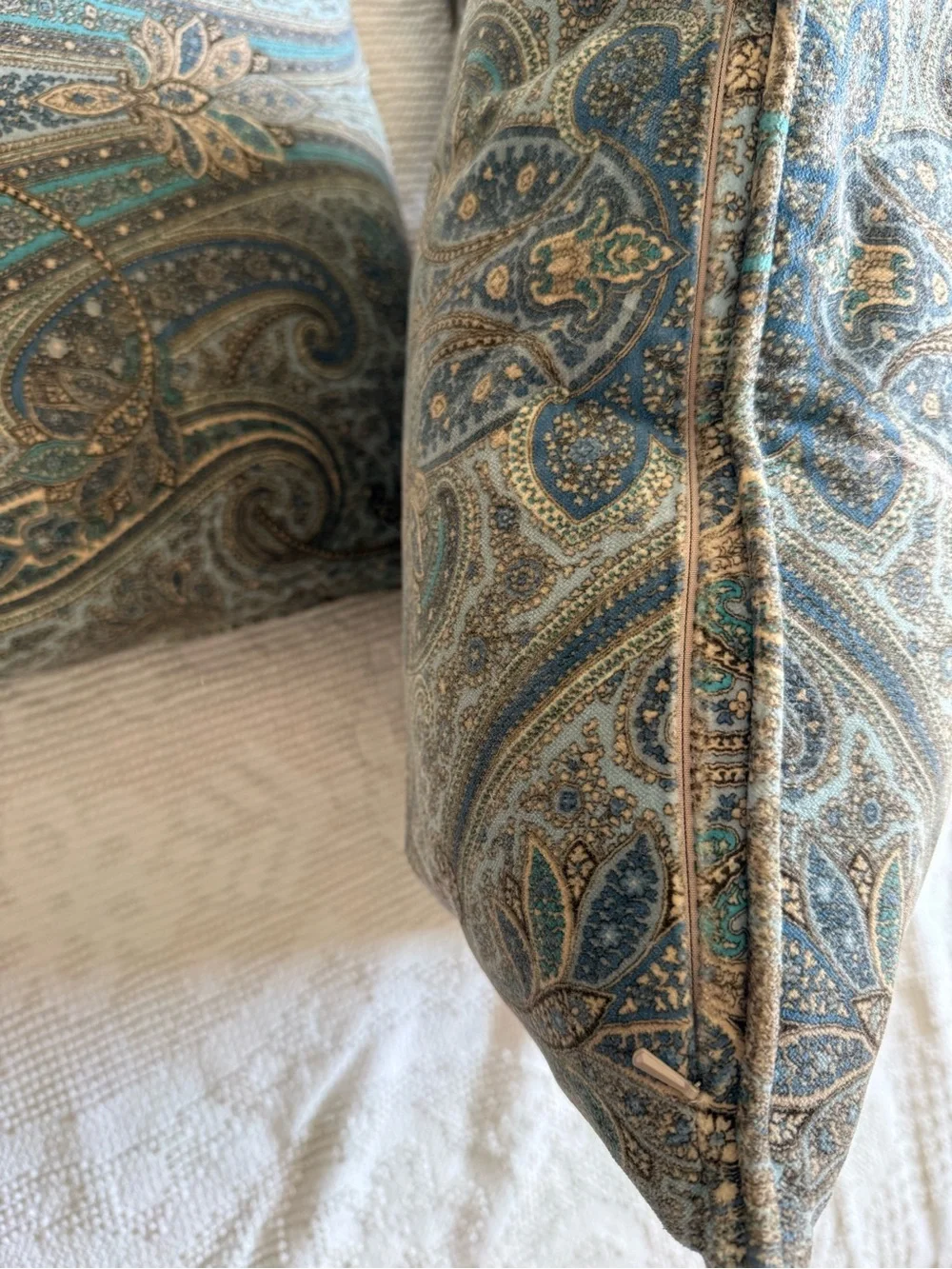 Paisley Velvet Throw Pillows 18” Set of Three With Feather Inserts Hidden Zipper